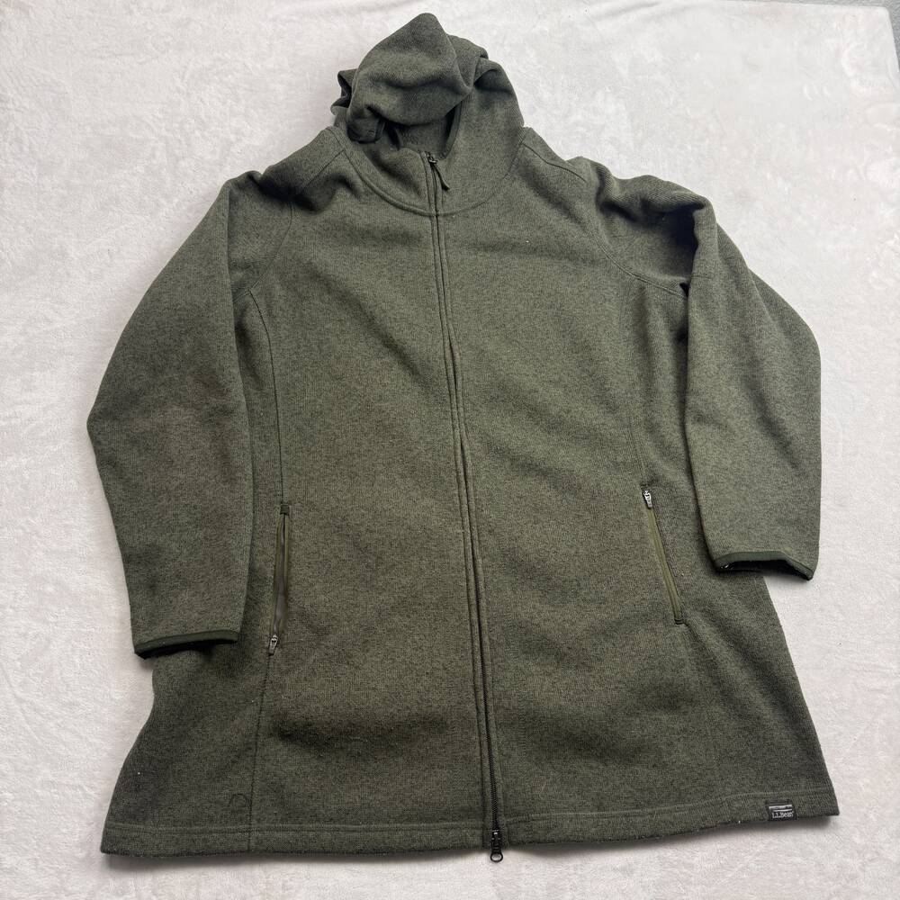L.L. Bean Women's Full Zip Hooded Fleece Sweater Jacket Green Size 1X Regular